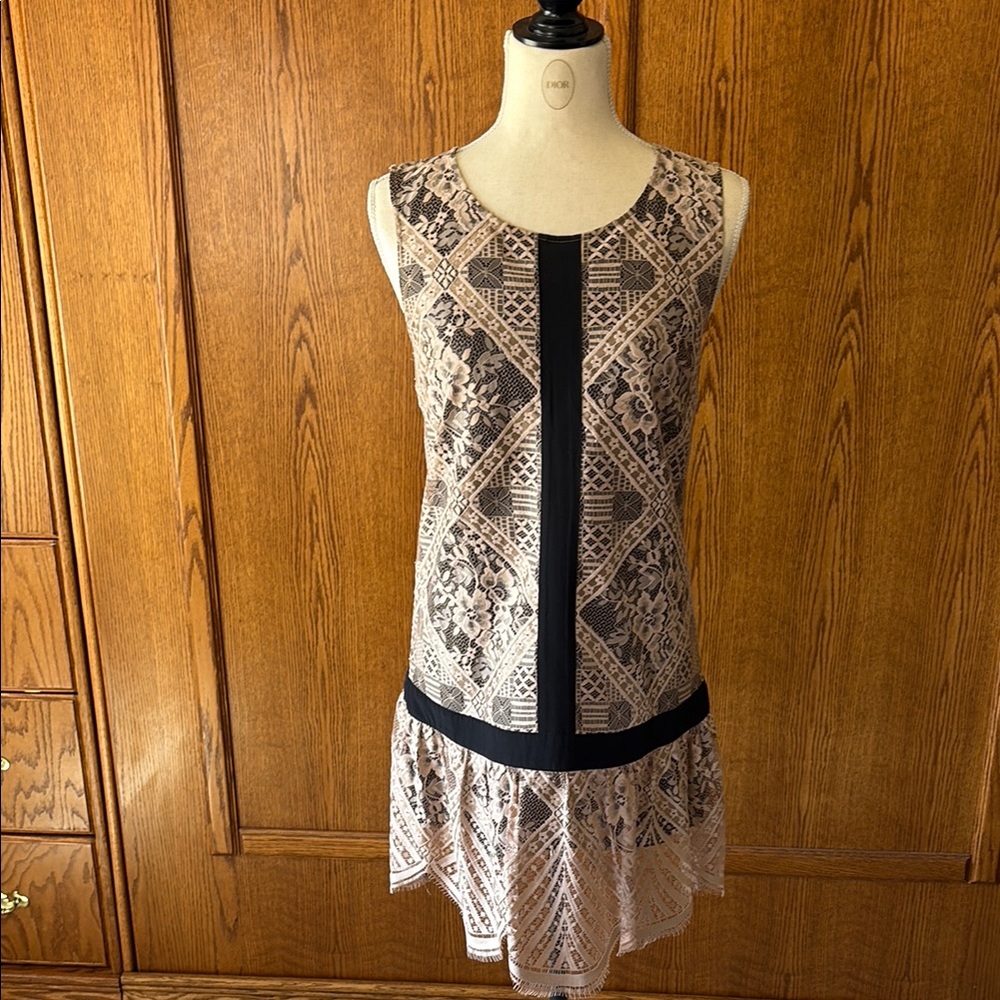 Elegant Black and blush pink  Lace Dress - vintage feel
